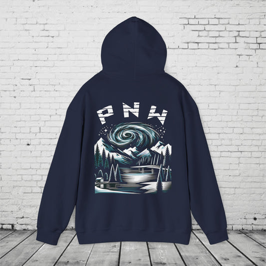 PNW Mountain Night Sky Hoodie – Pacific Northwest Forest Graphic Sweatshirt