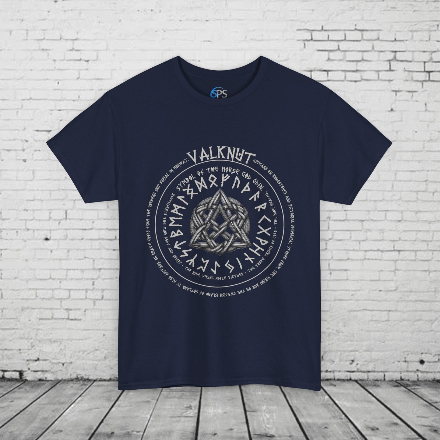 Valknut Norse Mythology T-Shirt - Odin Symbol, Viking Rune Circle, Nine Realms, Pagan Nordic Symbol, Ancient Viking Design Heavy Cotton Tee