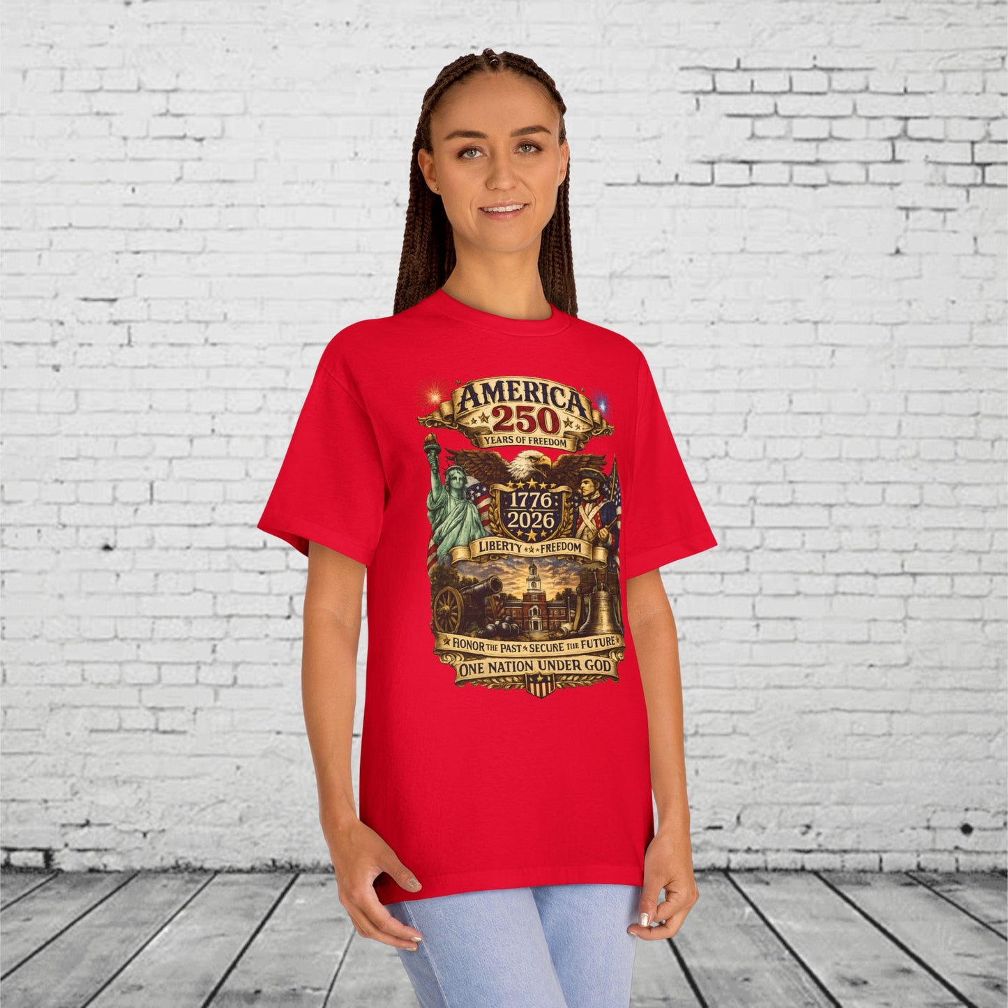 America 250 Patriotic T-Shirt | 1776–2026 Eagle, Revolutionary Soldier & Statue of Liberty Tee | One Nation Under God Semiquincentennial Unisex Shirt