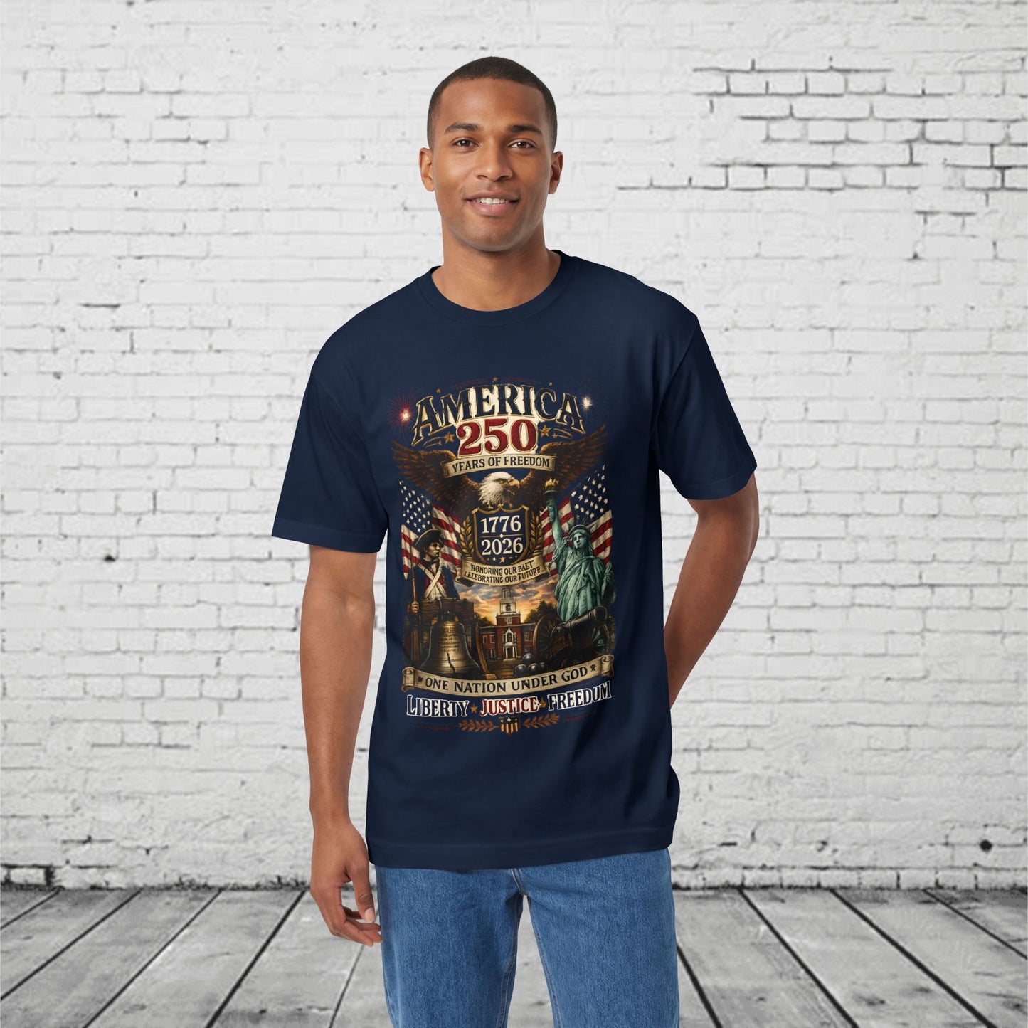 America 250 Patriotic T-Shirt | 1776–2026 Eagle, Liberty Bell & Statue of Liberty Tee | One Nation Under God Semiquincentennial Unisex Shirt