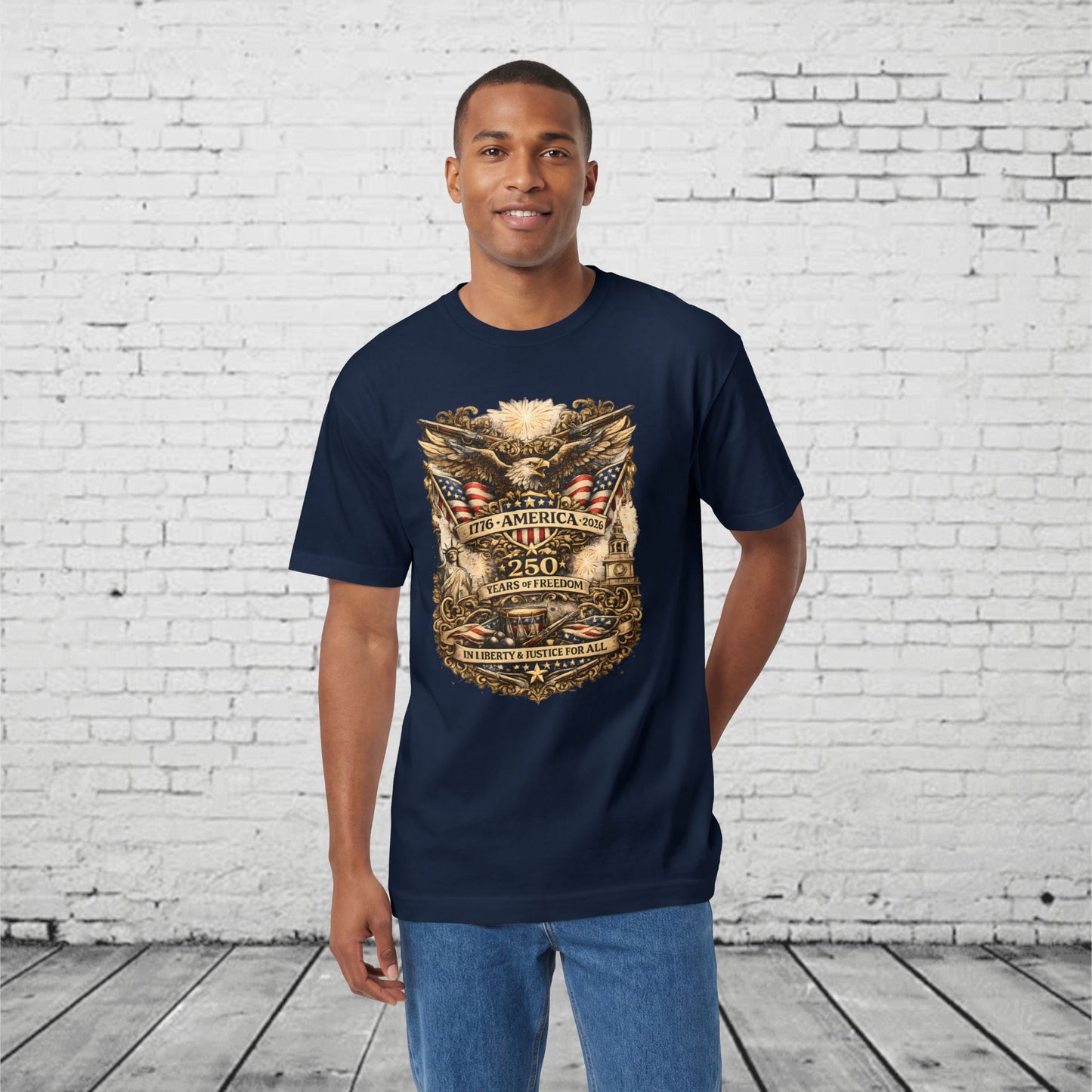 America 250 Years of Freedom Patriotic T-Shirt | 1776–2026 Eagle, Liberty & Justice Graphic Tee | Semiquincentennial Unisex Shirt