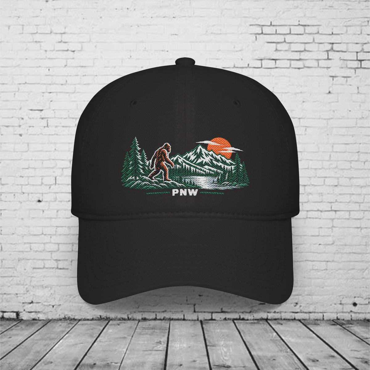 PNW Sasquatch Embroidered Low Profile Cap – Pacific Northwest Bigfoot Mountain Hat