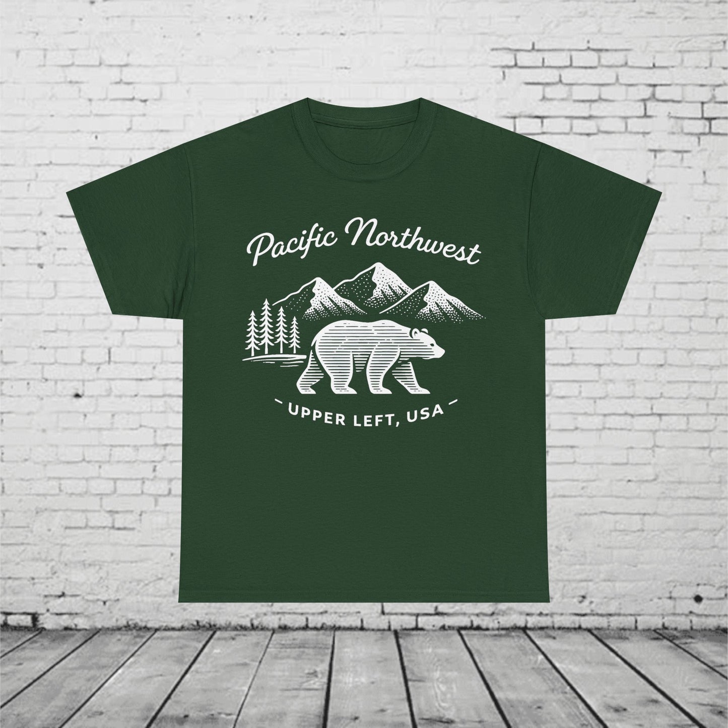 Pacific Northwest Bear Shirt - Minimalist PNW Graphic Tee, Upper Left USA, Unisex Heavy Cotton T-Shirt