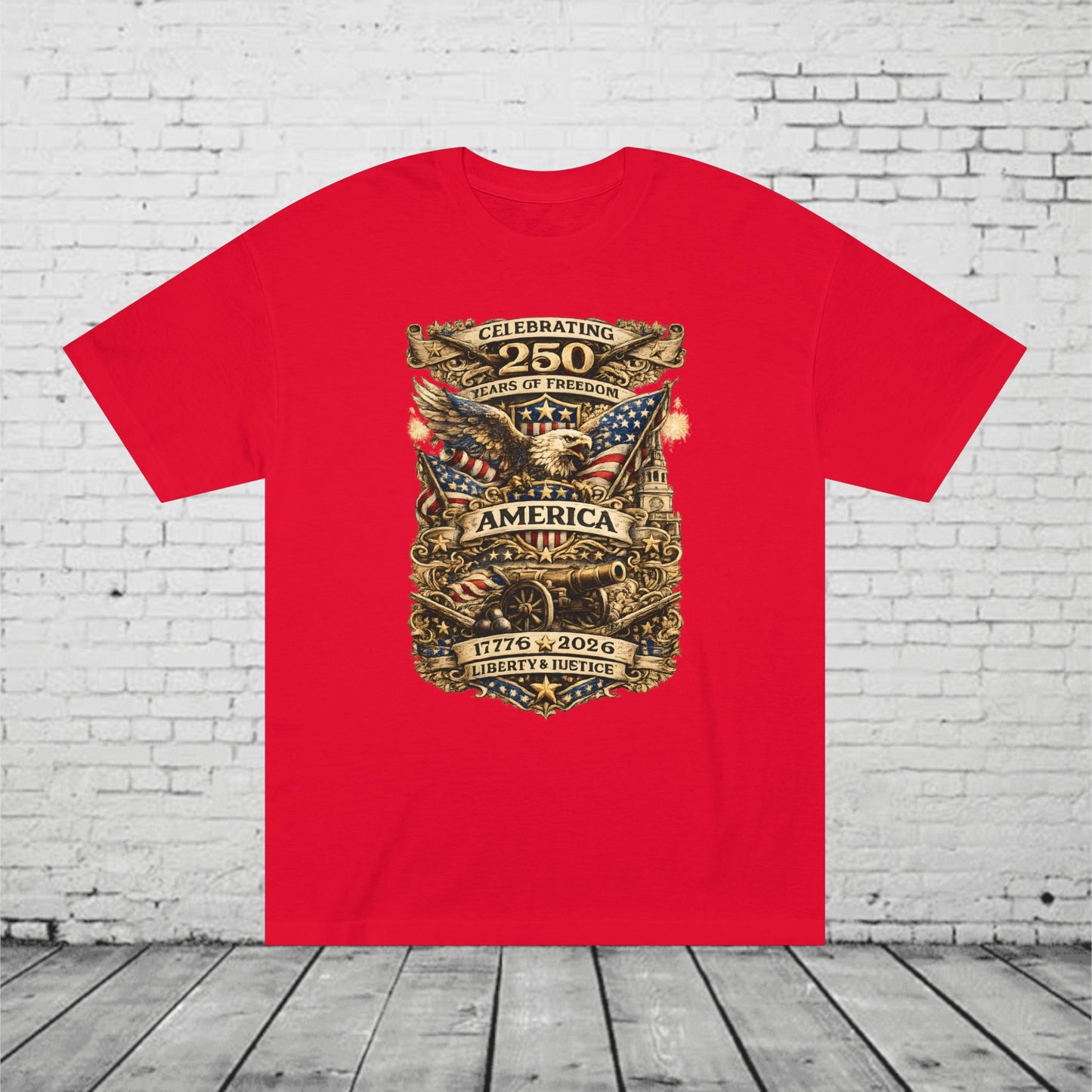 America 250 Years of Freedom Patriotic T-Shirt | 1776–2026 Semiquincentennial Eagle, Flag & Cannon Tee | Liberty & Justice Unisex Shirt