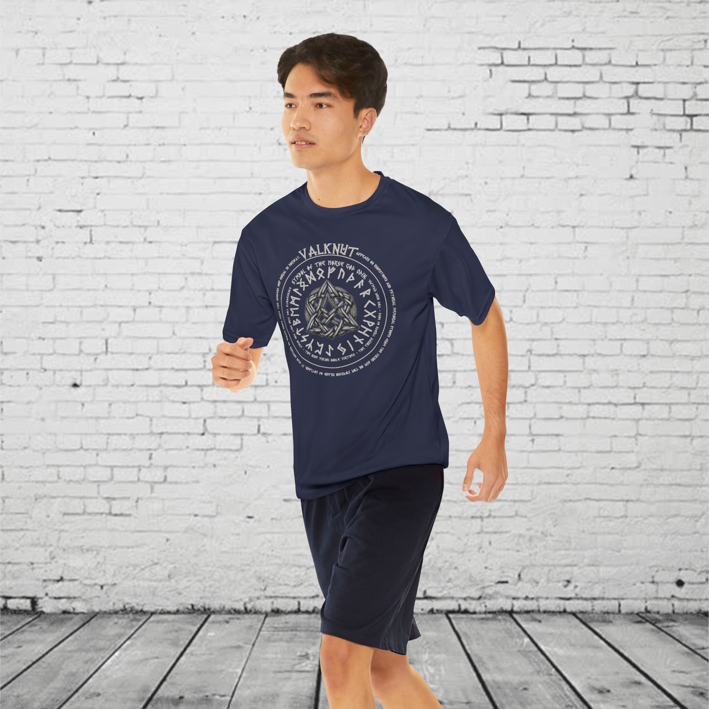 Valknut Mens Performance T-Shirt - Norse Mythology Runes- Odins Knot- Viking Symbol- Nordic Warrior Gift- Pagan Gym Tee