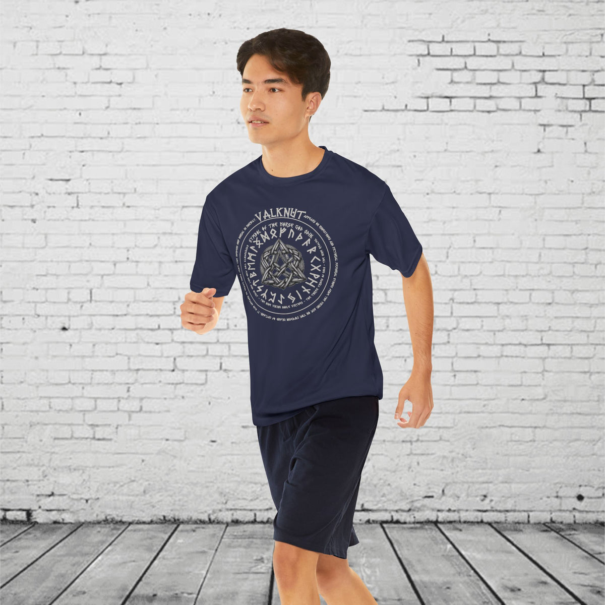 Valknut Mens Performance T-Shirt - Norse Mythology Runes- Odins Knot- Viking Symbol- Nordic Warrior Gift- Pagan Gym Tee