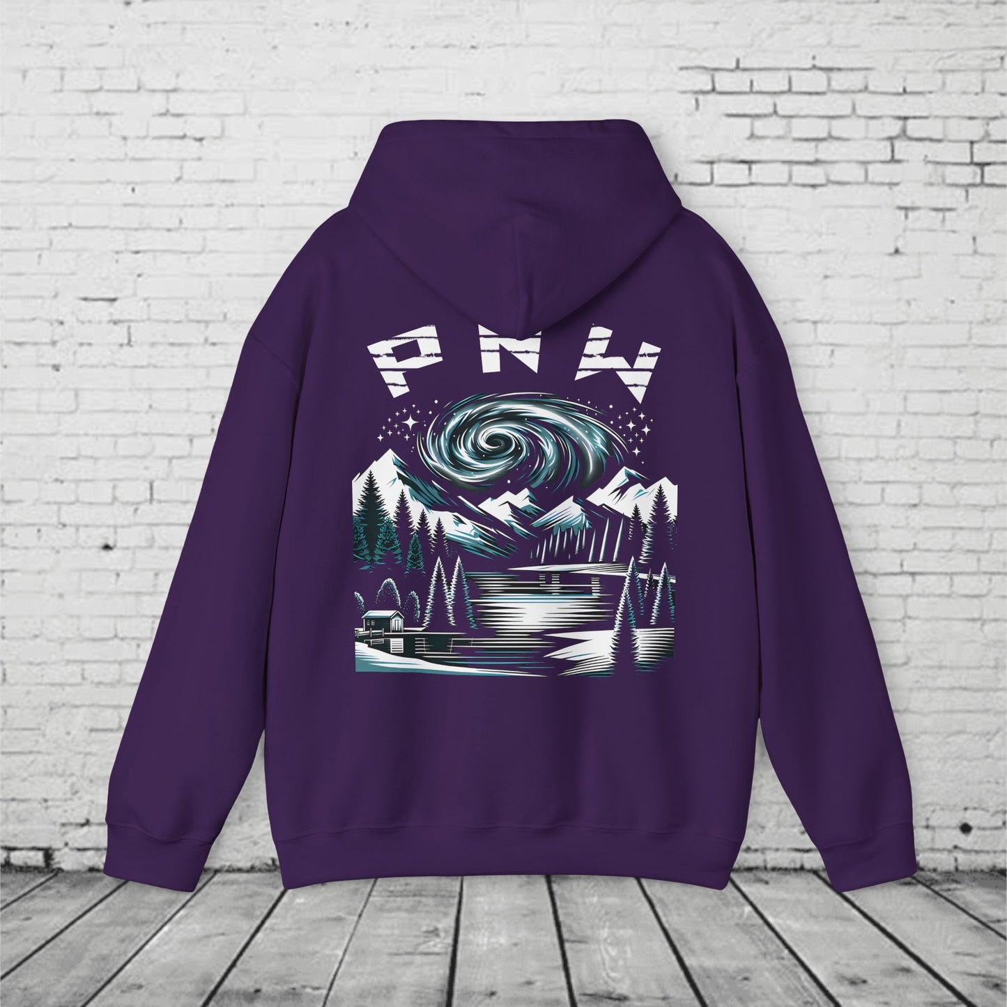PNW Mountain Night Sky Hoodie – Pacific Northwest Forest Graphic Sweatshirt
