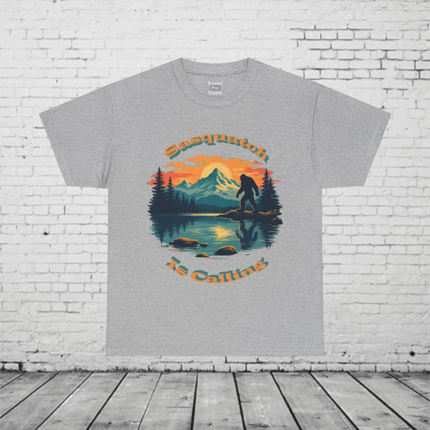 Sasquatch Is Calling T-Shirt | Vintage Bigfoot Sunset Graphic | Nature Lover Tee