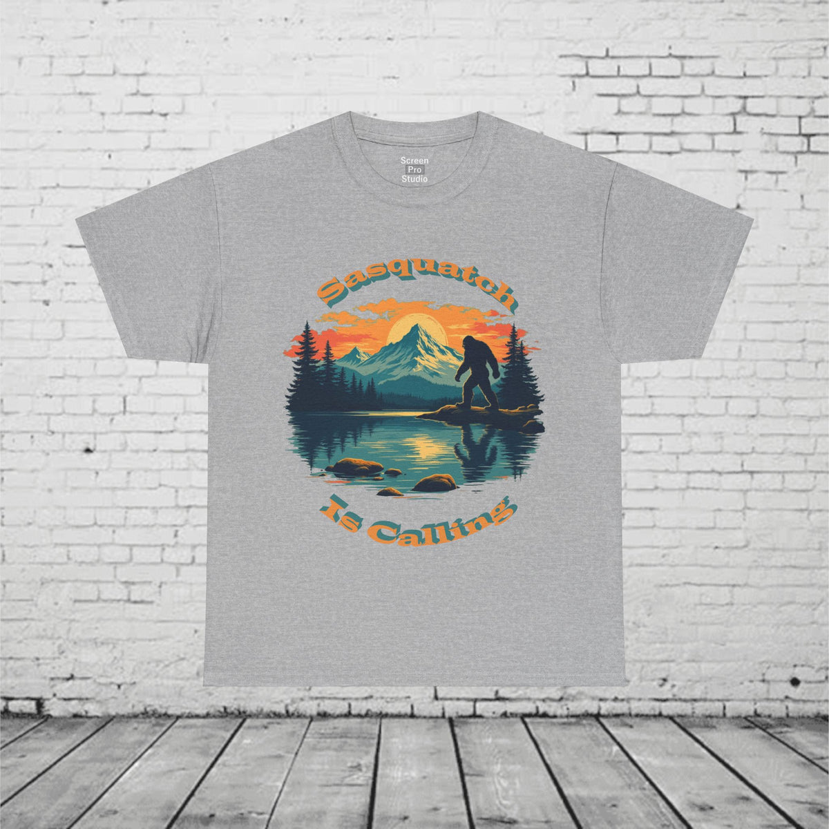 Sasquatch Is Calling T-Shirt | Vintage Bigfoot Sunset Graphic | Nature Lover Tee