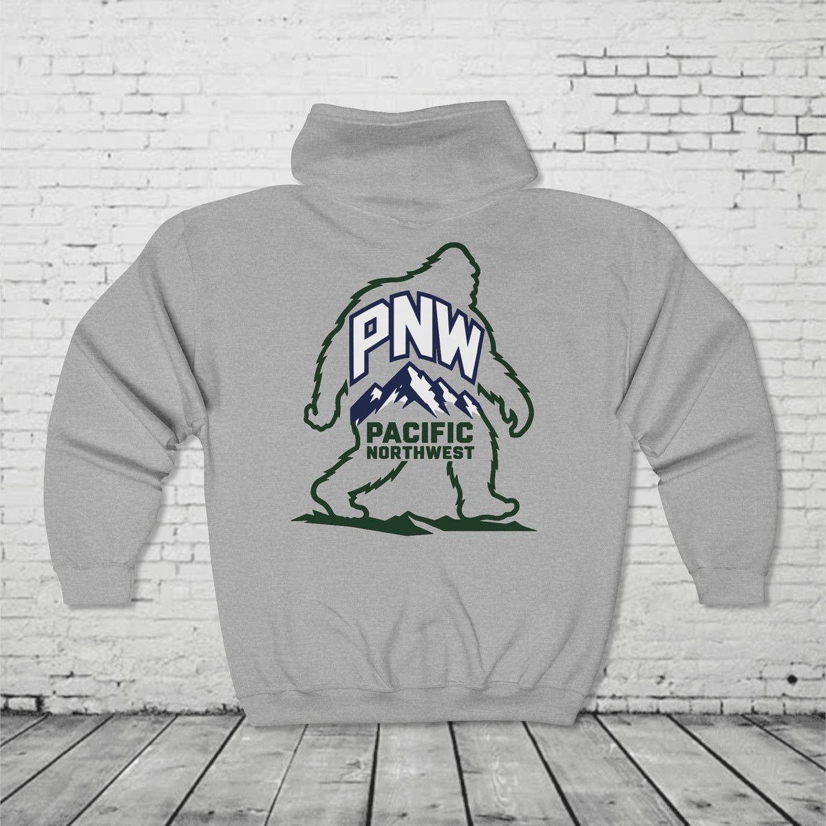 PNW Sasquatch Full Zip Hoodie – Pacific Northwest Bigfoot Mountain Graphic Sweatshirt