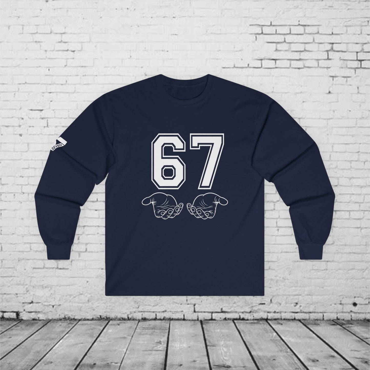 67 Kids Long Sleeve Shirt | Viral 6 7 Hand Graphic | Funny Youth Trend Tee