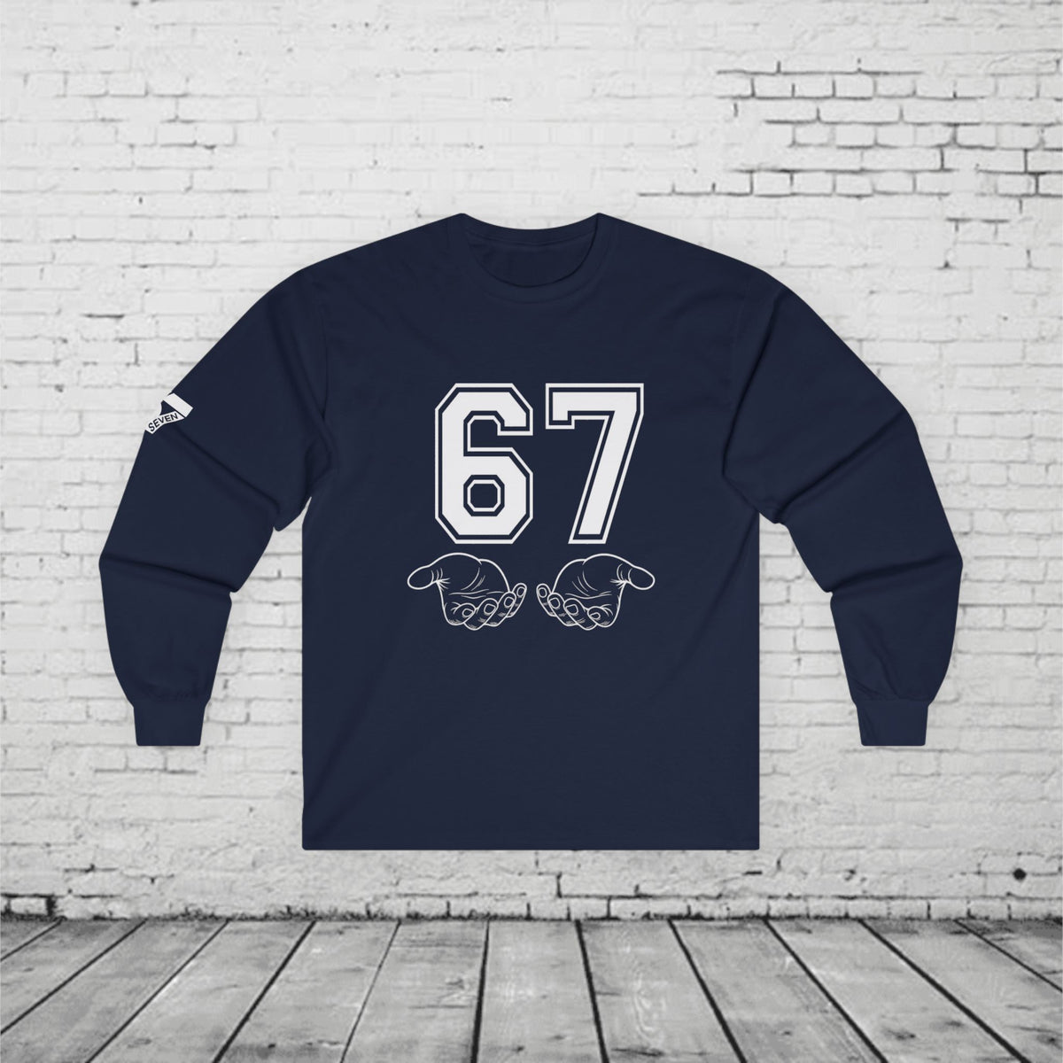 67 Kids Long Sleeve Shirt | Viral 6 7 Hand Graphic | Funny Youth Trend Tee