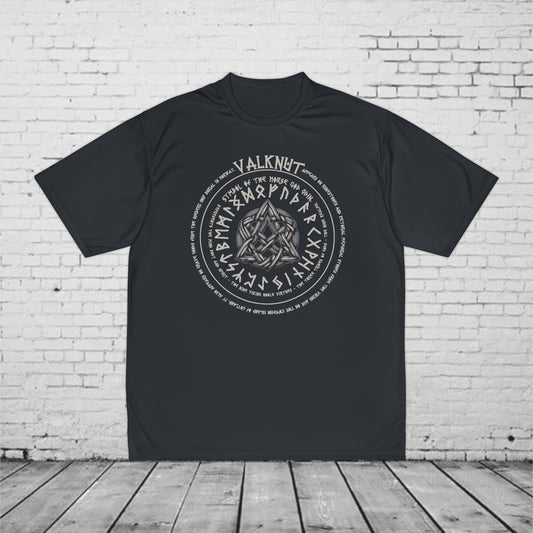 Valknut Mens Performance T-Shirt - Norse Mythology Runes- Odins Knot- Viking Symbol- Nordic Warrior Gift- Pagan Gym Tee