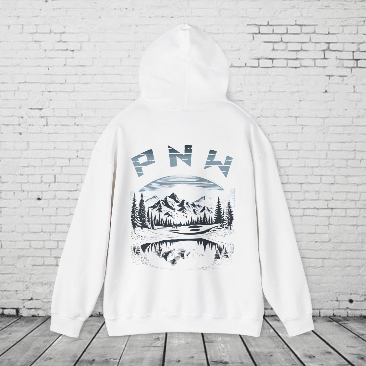 PNW Golf Hoodie – Pacific Northwest Mountain Golf Course Graphic, Vintage Nature Style Unisex Heavy Blend™ Hoodie