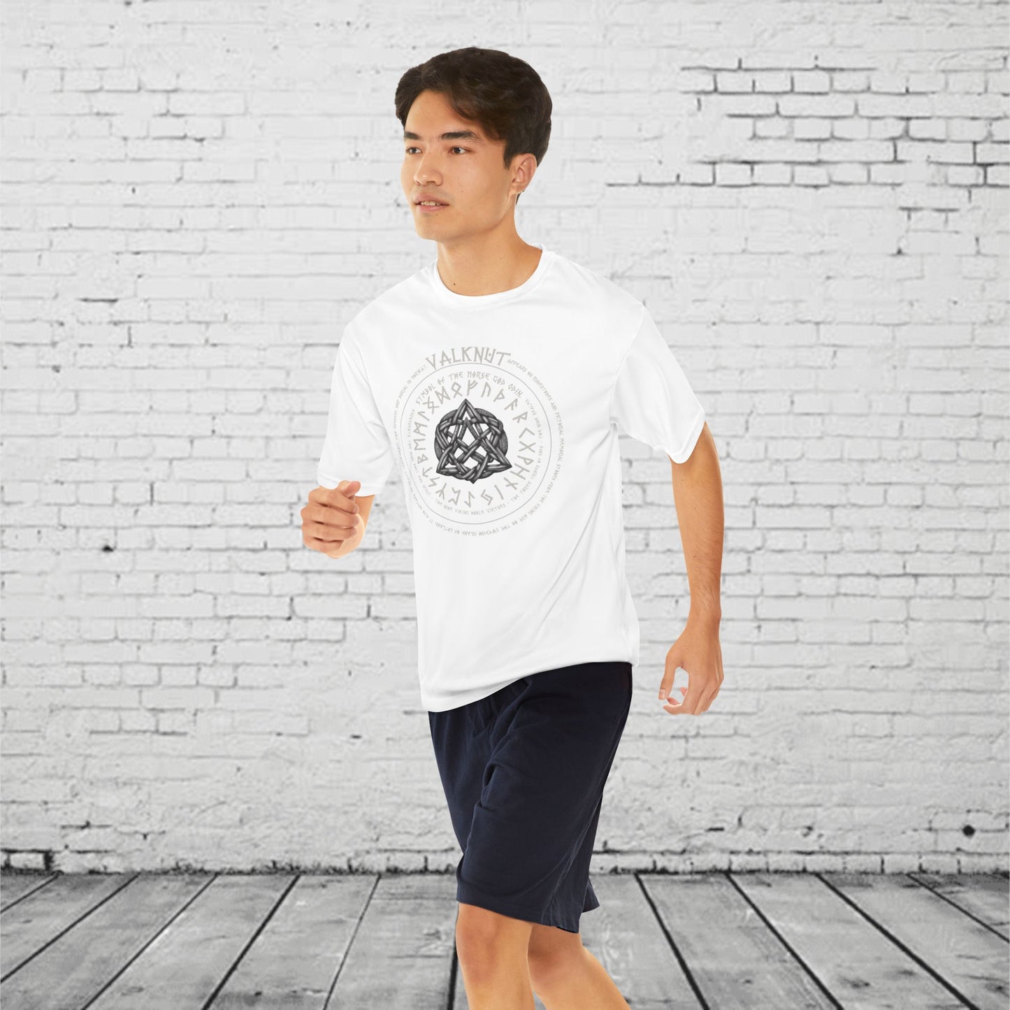 Valknut Mens Performance T-Shirt - Norse Mythology Runes- Odins Knot- Viking Symbol- Nordic Warrior Gift- Pagan Gym Tee