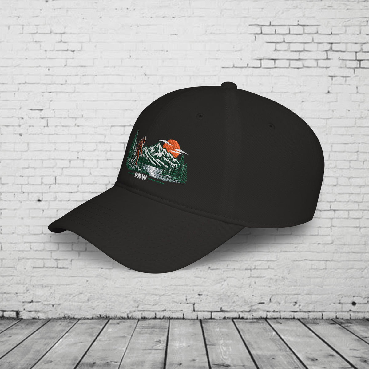 PNW Sasquatch Embroidered Low Profile Cap – Pacific Northwest Bigfoot Mountain Hat