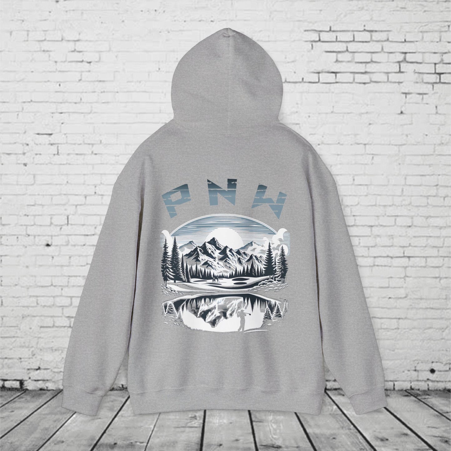 PNW Golf Hoodie – Pacific Northwest Mountain Golf Course Graphic, Vintage Nature Style Unisex Heavy Blend™ Hoodie