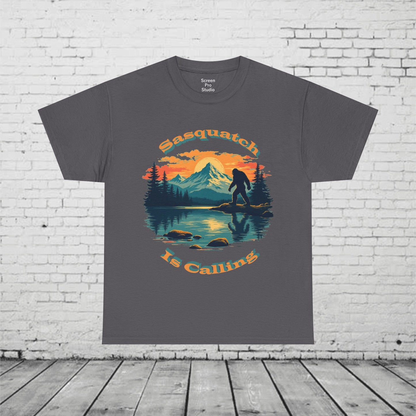 Sasquatch Is Calling T-Shirt | Vintage Bigfoot Sunset Graphic | Nature Lover Tee