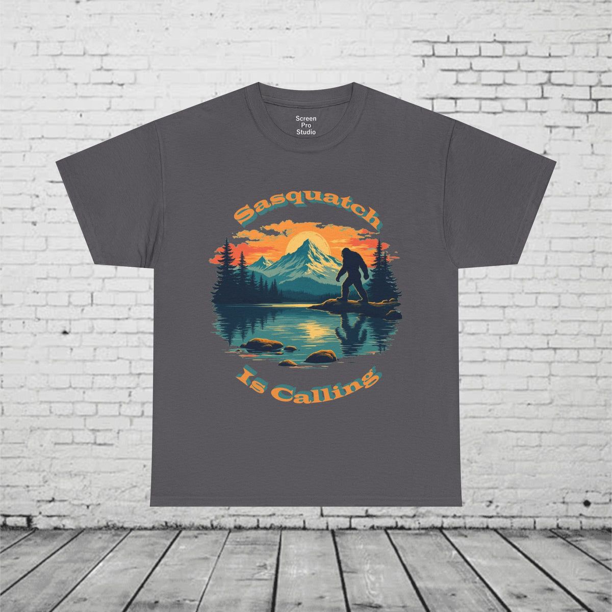 Sasquatch Is Calling T-Shirt | Vintage Bigfoot Sunset Graphic | Nature Lover Tee