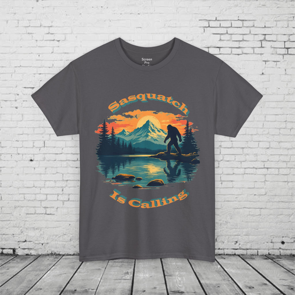 Sasquatch Is Calling T-Shirt | Vintage Bigfoot Sunset Graphic | Nature Lover Tee