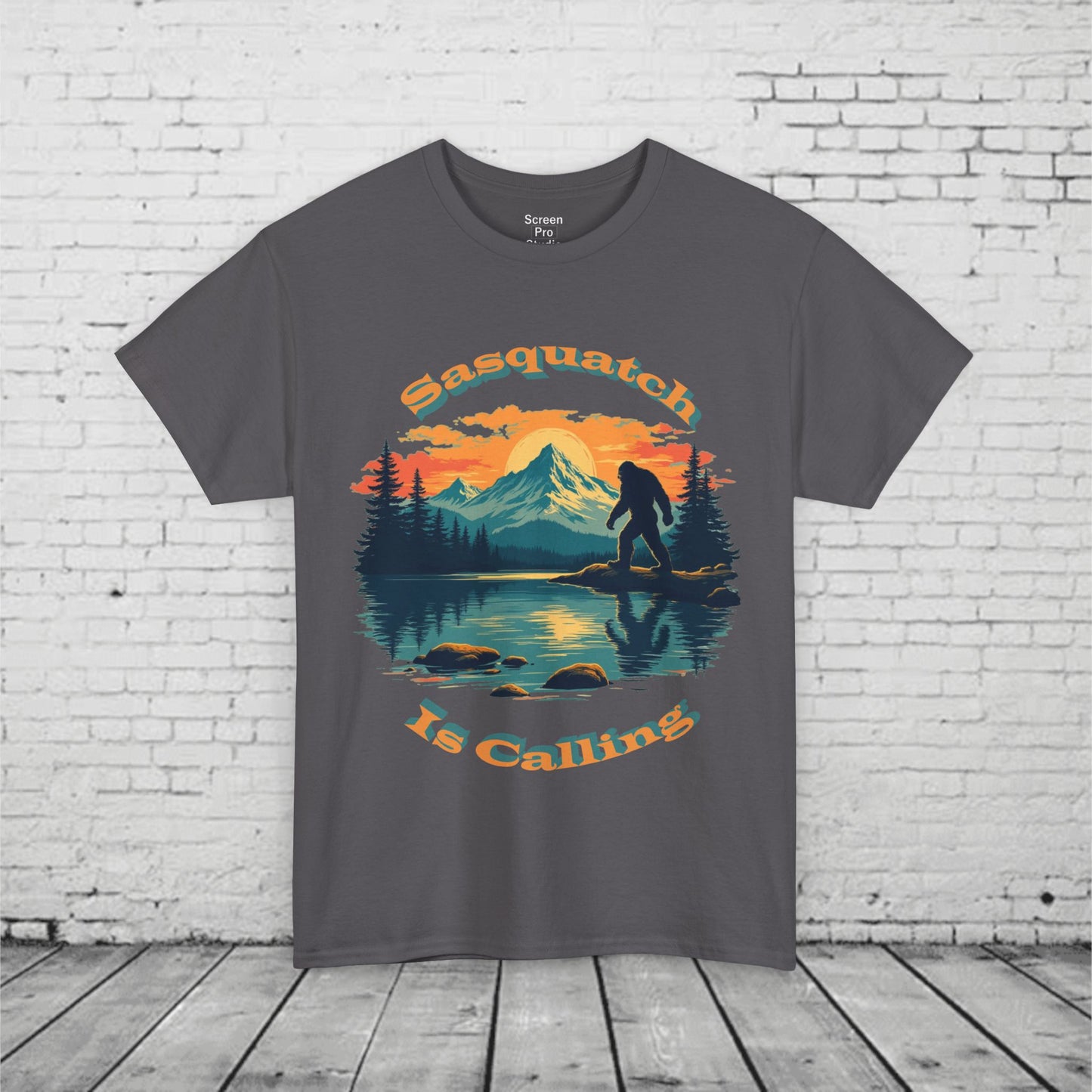 Sasquatch Is Calling T-Shirt | Vintage Bigfoot Sunset Graphic | Nature Lover Tee