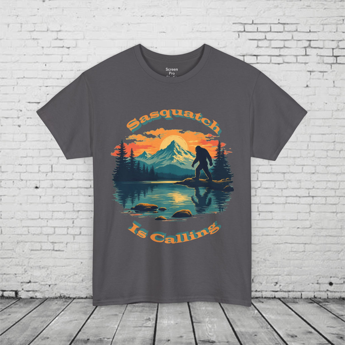 Sasquatch Is Calling T-Shirt | Vintage Bigfoot Sunset Graphic | Nature Lover Tee