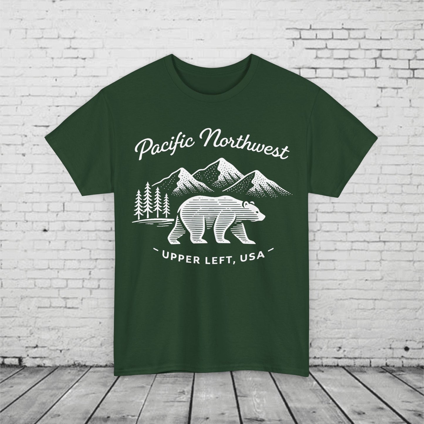 Pacific Northwest Bear Shirt - Minimalist PNW Graphic Tee, Upper Left USA, Unisex Heavy Cotton T-Shirt