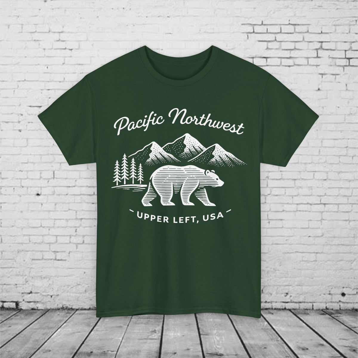 Pacific Northwest Bear Shirt - Minimalist PNW Graphic Tee, Upper Left USA, Unisex Heavy Cotton T-Shirt