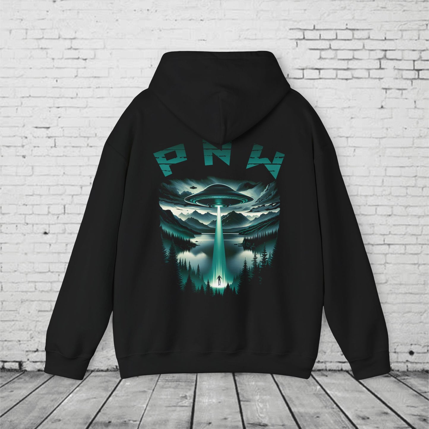 PNW Alien Abduction Hoodie – Retro UFO Pacific Northwest Sci-Fi Sweatshirt