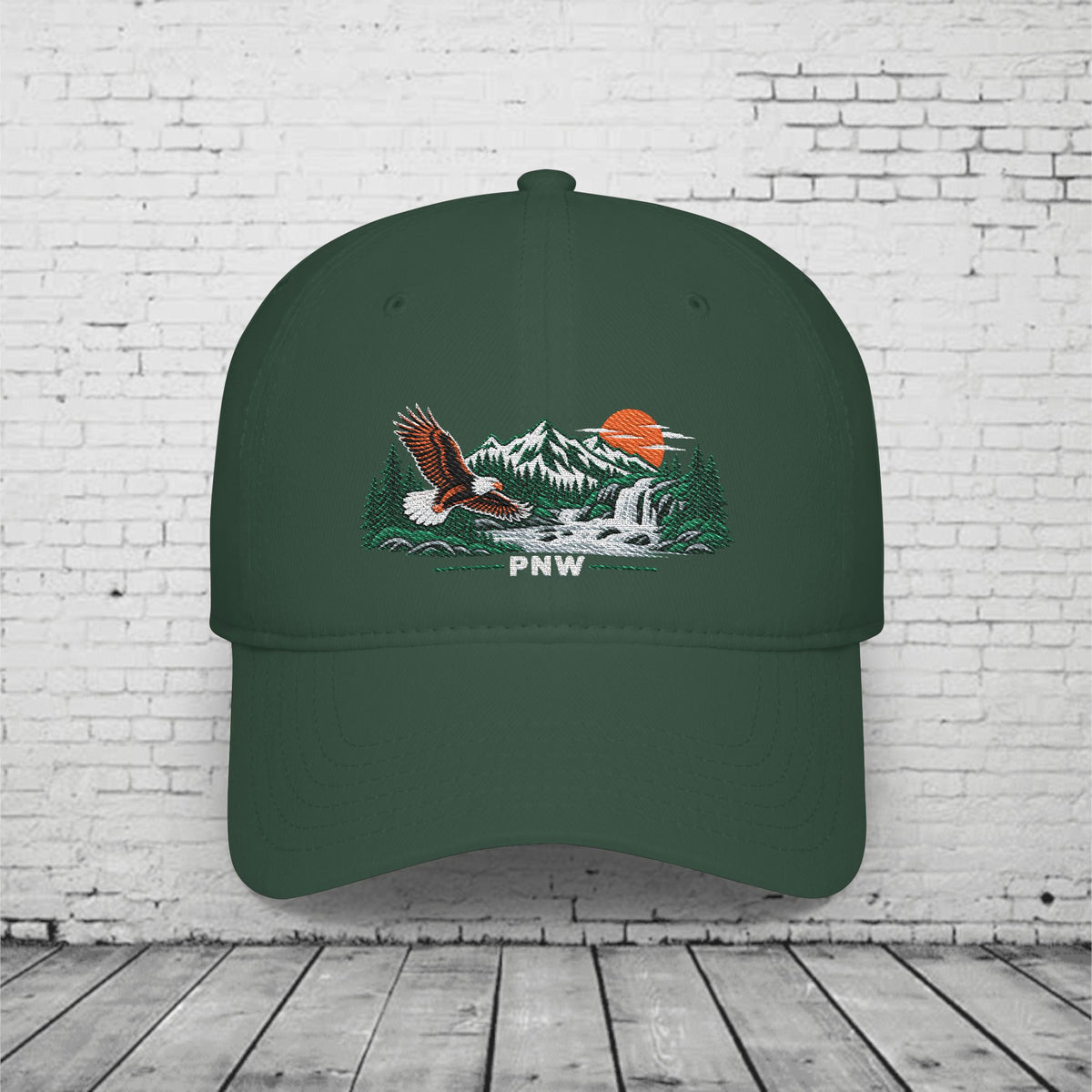 PNW Bald Eagle Embroidered Low Profile Cap – Pacific Northwest Mountain & Waterfall Hat