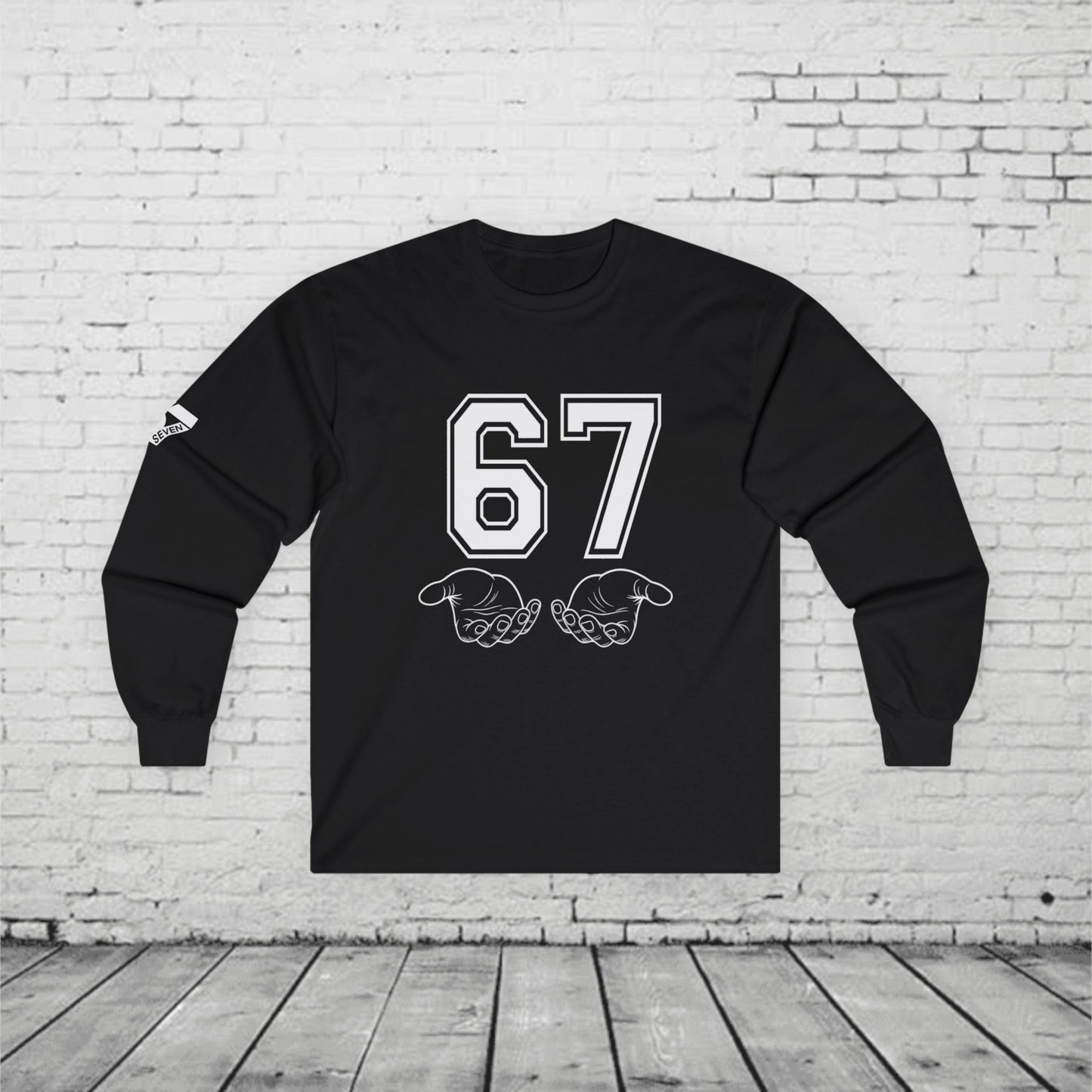 67 Kids Long Sleeve Shirt | Viral 6 7 Hand Graphic | Funny Youth Trend Tee