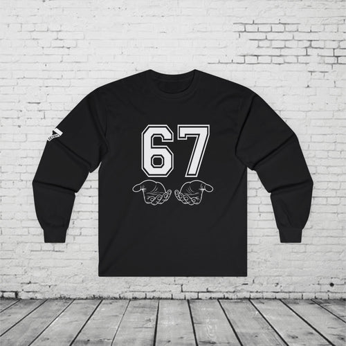 67 Kids Long Sleeve Shirt | Viral 6 7 Hand Graphic | Funny Youth Trend Tee