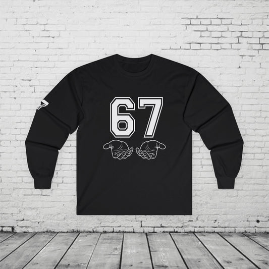 67 Kids Long Sleeve Shirt | Viral 6 7 Hand Graphic | Funny Youth Trend Tee
