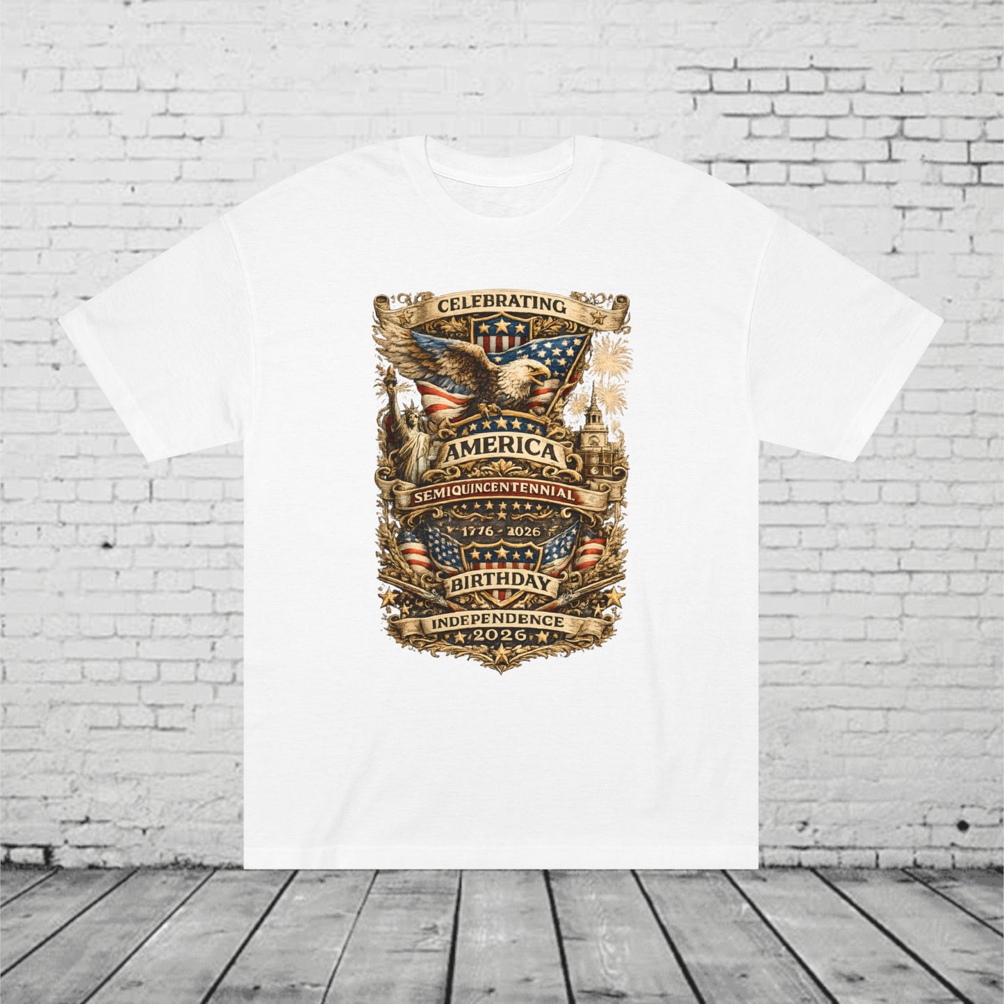 America 250 Semiquincentennial Patriotic T-Shirt | 250 Years of Freedom Eagle, Statue of Liberty & Independence Hall Tee | Independence Day 2026 Unisex Shirt