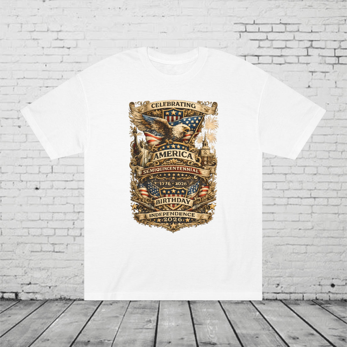 America 250 Semiquincentennial Patriotic T-Shirt | 250 Years of Freedom Eagle, Statue of Liberty & Independence Hall Tee | Independence Day 2026 Unisex Shirt
