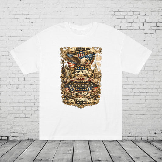 America 250 Semiquincentennial Patriotic T-Shirt | 250 Years of Freedom Eagle, Statue of Liberty & Independence Hall Tee | Independence Day 2026 Unisex Shirt