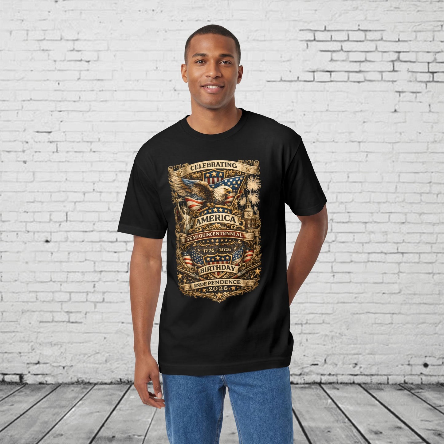 America 250 Semiquincentennial Patriotic T-Shirt | 250 Years of Freedom Eagle, Statue of Liberty & Independence Hall Tee | Independence Day 2026 Unisex Shirt