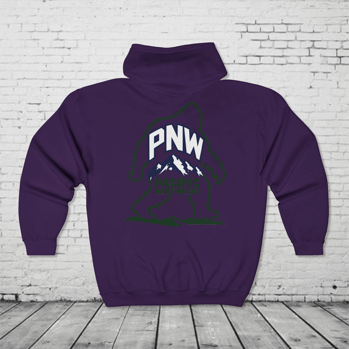 PNW Sasquatch Full Zip Hoodie – Pacific Northwest Bigfoot Mountain Graphic Sweatshirt