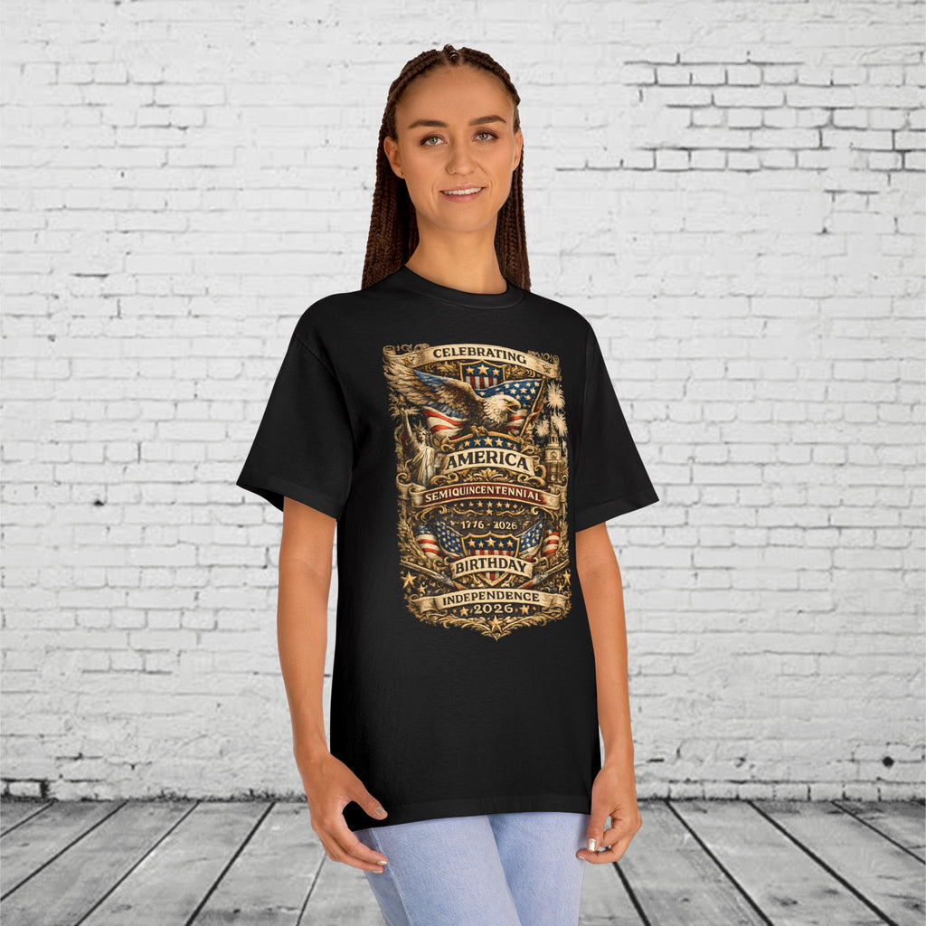 America 250 Semiquincentennial Patriotic T-Shirt | 250 Years of Freedom Eagle, Statue of Liberty & Independence Hall Tee | Independence Day 2026 Unisex Shirt