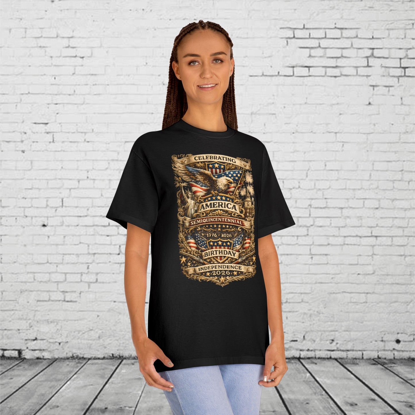 America 250 Semiquincentennial Patriotic T-Shirt | 250 Years of Freedom Eagle, Statue of Liberty & Independence Hall Tee | Independence Day 2026 Unisex Shirt