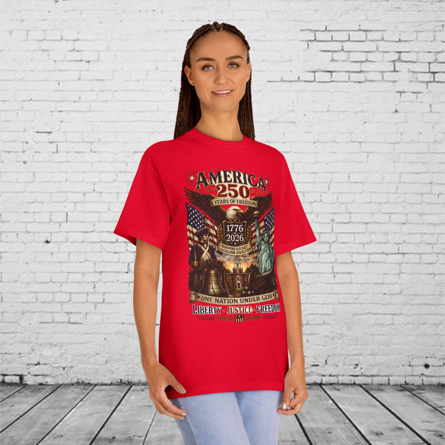 America 250 Patriotic T-Shirt | 1776–2026 Eagle, Liberty Bell & Statue of Liberty Tee | One Nation Under God Semiquincentennial Unisex Shirt